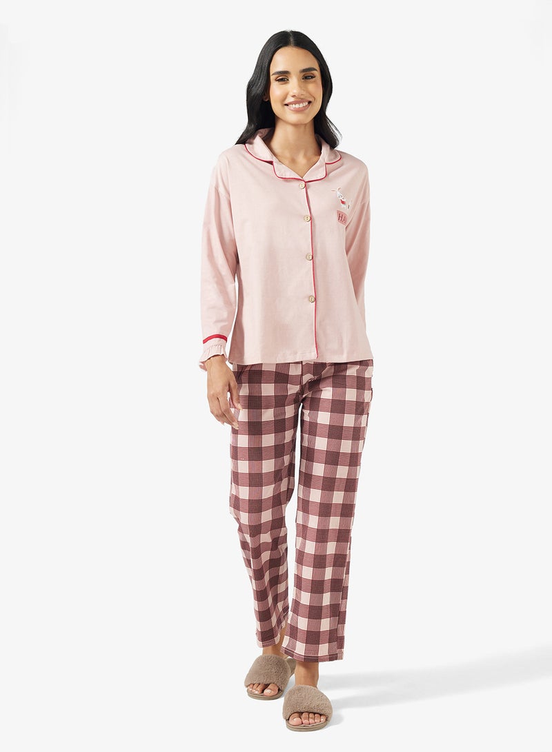 Ginger Button Up Shirt & Checkered Pyjama Set - Image 5