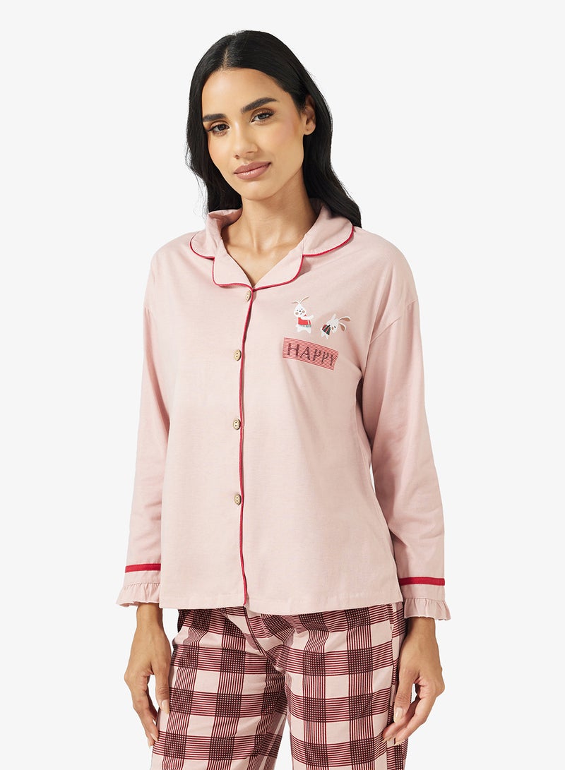 Ginger Button Up Shirt & Checkered Pyjama Set - Image 3