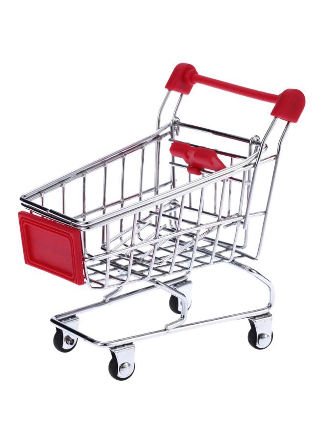 NIBEMINENT Metal Mini Shopping Cart Toy Red/Silver 12x10x8cm - Image 1
