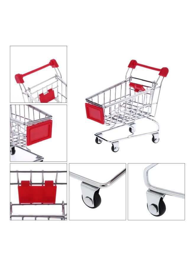 NIBEMINENT Metal Mini Shopping Cart Toy Red/Silver 12x10x8cm - Image 2