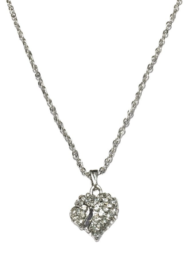 LA BELLEZA Rhodium Plated Crystal Rhinestone Cubic Zirconia Studded Heart Pendant for Girls and Women Jewellery for Girls - Image 1