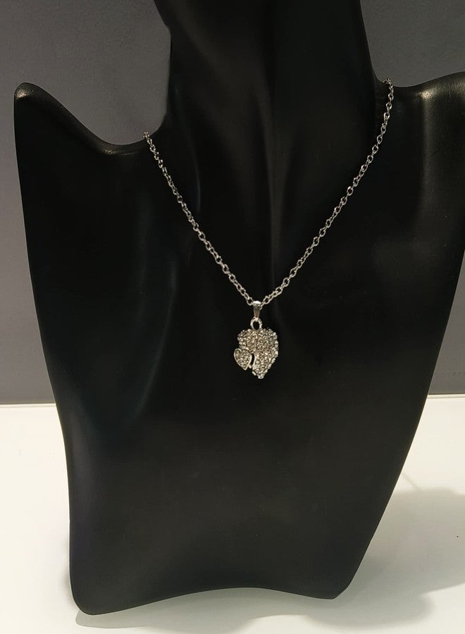 LA BELLEZA Rhodium Plated Crystal Rhinestone Cubic Zirconia Studded Heart Pendant for Girls and Women Jewellery for Girls - Image 2