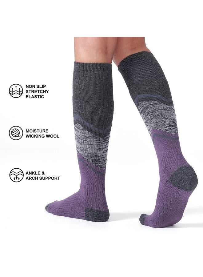 FITRELL 2/3 Pack Merino Wool Ski Socks for Snowboarding, Full Cushioned Winter Thermal Knee-high Warm Socks for Men and Women, Purple, S - Image 5