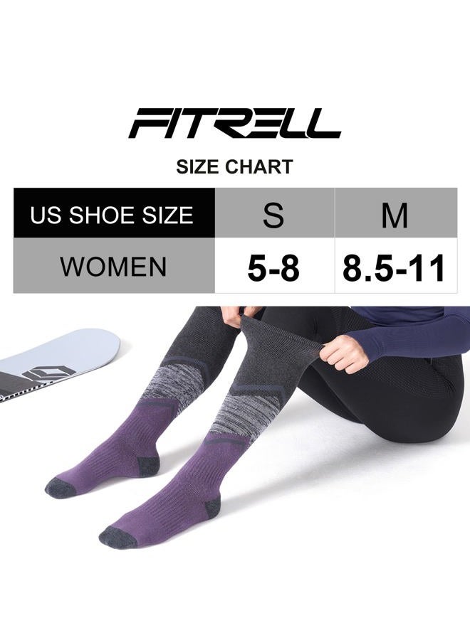 FITRELL 2/3 Pack Merino Wool Ski Socks for Snowboarding, Full Cushioned Winter Thermal Knee-high Warm Socks for Men and Women, Purple, S - Image 3