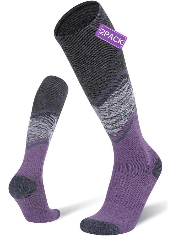 FITRELL 2/3 Pack Merino Wool Ski Socks for Snowboarding, Full Cushioned Winter Thermal Knee-high Warm Socks for Men and Women, Purple, S - Image 1