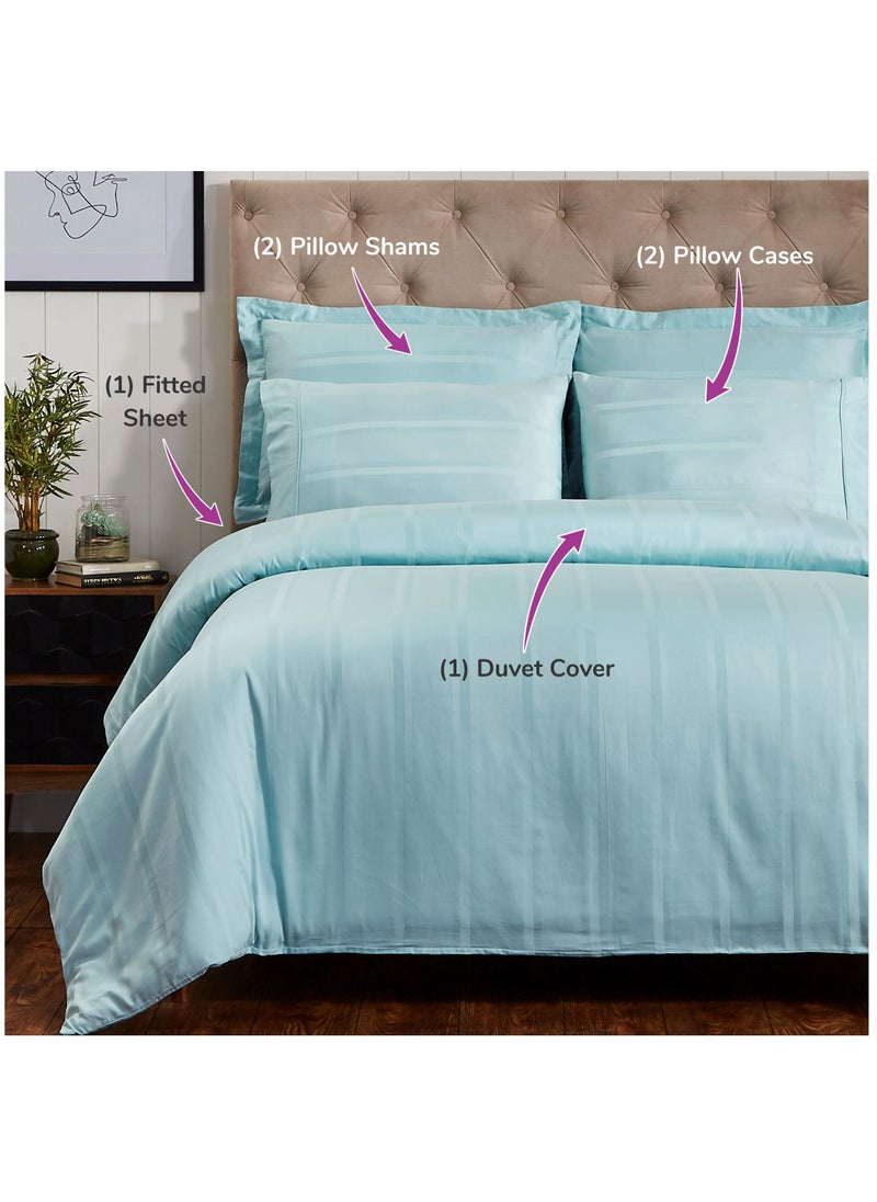 Donetella Cotton Duvet Cover Set 6-Pcs Double Size Reversible Printed Comforter Covers With Hidden Zipper Closure And Corner Holders(Without Duvet Filler/Insert),Teal  - Image 2