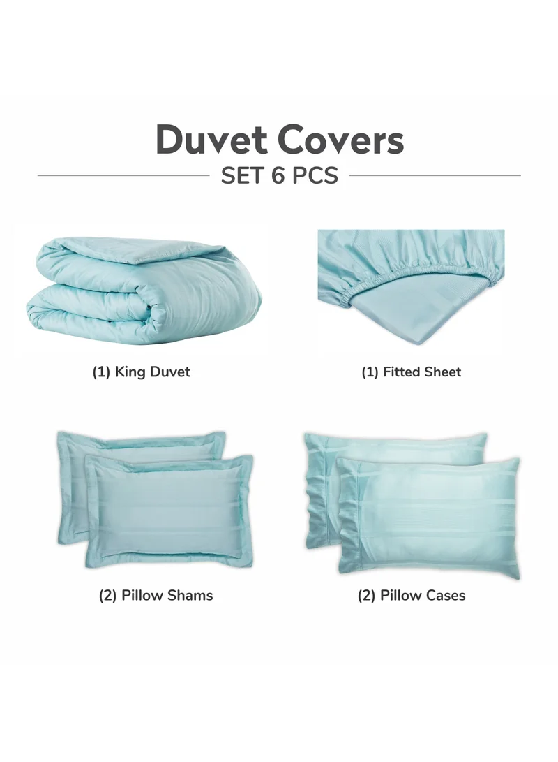 Donetella Cotton Duvet Cover Set 6-Pcs Double Size Reversible Printed Comforter Covers With Hidden Zipper Closure And Corner Holders(Without Duvet Filler/Insert),Teal