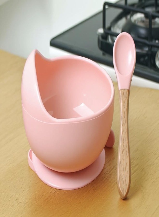 FLAVION Stay Put Suction Bowls for Baby Kid,Food Grade Bowl and Spoon Set for Baby Led Weaning,Toddler Dishes & Utensils for Babies Self Feeding, Baby Feeding Set (Pink, Pack of 1) - Image 2