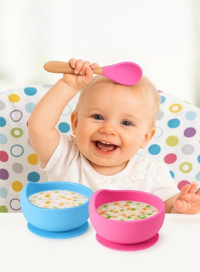 FLAVION Stay Put Suction Bowls for Baby Kid,Food Grade Bowl and Spoon Set for Baby Led Weaning,Toddler Dishes & Utensils for Babies Self Feeding, Baby Feeding Set (Pink, Pack of 1) - Image 4