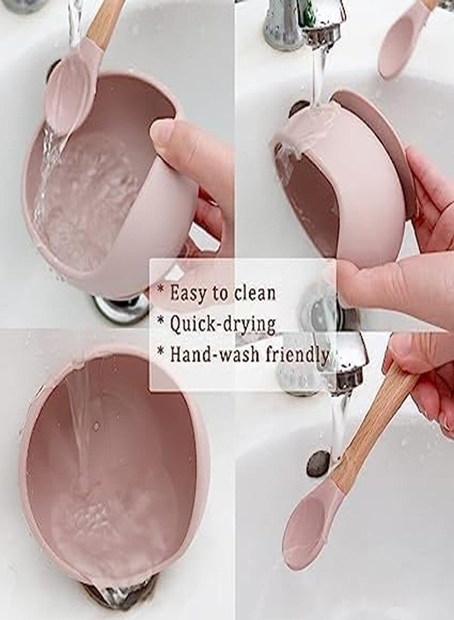 FLAVION Stay Put Suction Bowls for Baby Kid,Food Grade Bowl and Spoon Set for Baby Led Weaning,Toddler Dishes & Utensils for Babies Self Feeding, Baby Feeding Set (Pink, Pack of 1) - Image 3