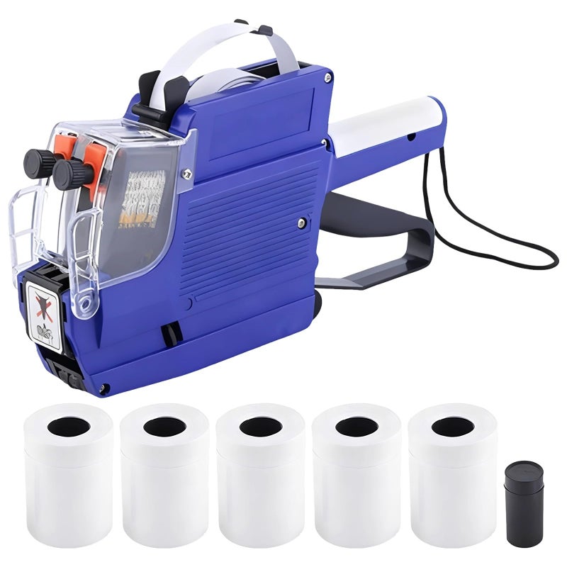 Mx 6600 Label Maker Kit 2 Line 20 Bit Smooth Printing Includes 5 Rolls 1 Ink Roller Blue - Image 2