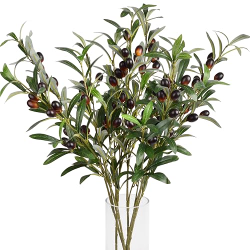 Antspirit 3pcs Artificial Plants Greenery Olive Branches Stems Fake Plants Green Leaves Fruits Branch Leaves for Home Office ndoor Outside DIY-Wreath Decor 27-Inch (3) - Image 1