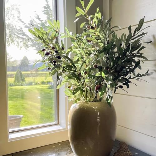 Antspirit 3pcs Artificial Plants Greenery Olive Branches Stems Fake Plants Green Leaves Fruits Branch Leaves for Home Office ndoor Outside DIY-Wreath Decor 27-Inch (3) - Image 2