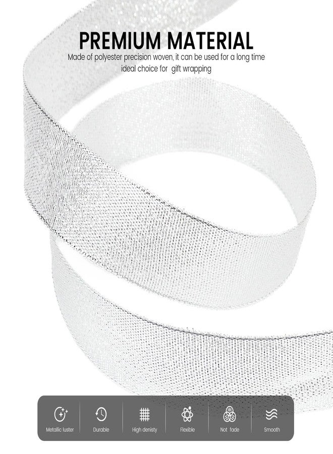 Quhora 1" X 50 Yards Silver Glitter Ribbon, Sparkly Metallic Fabric Ribbon for Crafts, Gift Wrapping, Wedding, Christmas Decoration - Image 3
