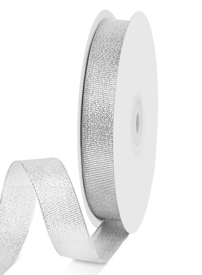 Quhora 1" X 50 Yards Silver Glitter Ribbon, Sparkly Metallic Fabric Ribbon for Crafts, Gift Wrapping, Wedding, Christmas Decoration - Image 1