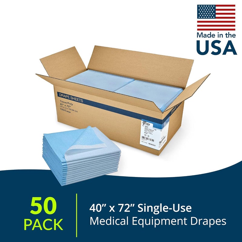 Tidi 357 Avalon Single-Use Medical Equipment Drape, Blue, 40" W x 72" L (Pack of 50) ― Disposable Stretcher Sheet ― Embossed ― 1-Ply Tissue ― Poly Back to Help Prevent Leak-Through ― Medical Supplies - Image 2