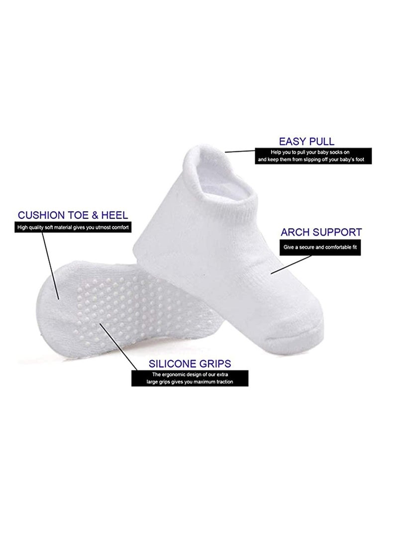 Excefore - Baby Non-Skid Socks, Unisex Cotton Half Cushion Grip Ankle Socks Infants and Toddlers with Non Skid Soles for Kids Boys Girls（12 Pair Pack，M） - Image 1