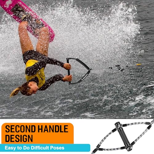 Obcursco Wakeboard Rope, 75FT Water Ski Ropes with EVA Handle, 4 Sections Wake Board Rope for Water Skiing, Wakeboard, Kneeboard (75FT,White & Black) - Image 3