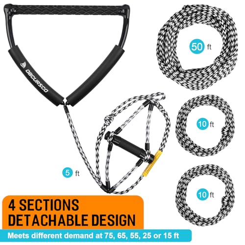 Obcursco Wakeboard Rope, 75FT Water Ski Ropes with EVA Handle, 4 Sections Wake Board Rope for Water Skiing, Wakeboard, Kneeboard (75FT,White & Black) - Image 5