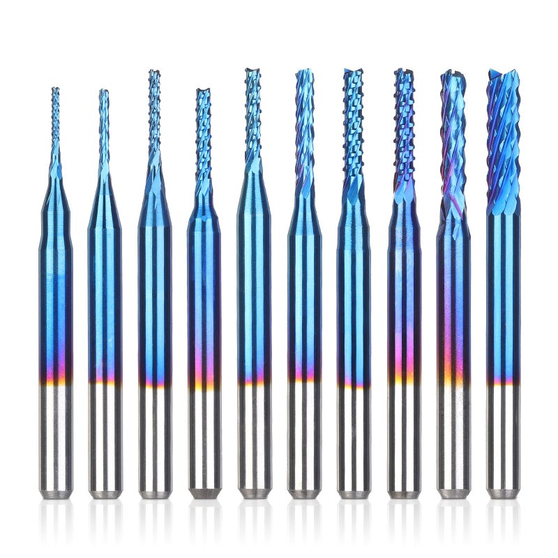 SainSmart أدوات قطع CNC من SainSmart Genmitsu 10 قطع بطبقة نانو زرقاء، 0.8-3 مم، عمود 1/8" - Image 1