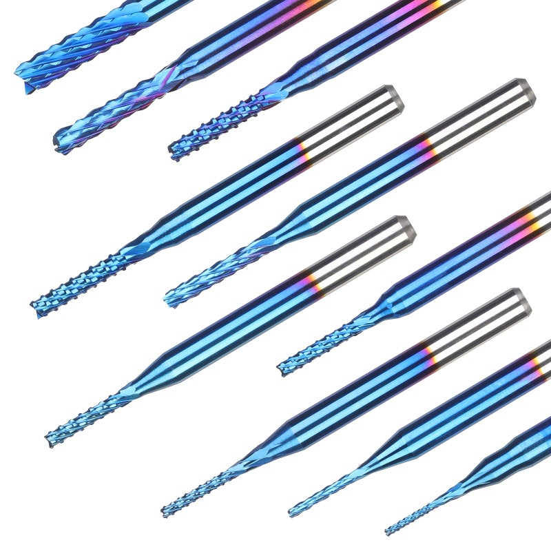 SainSmart أدوات قطع CNC من SainSmart Genmitsu 10 قطع بطبقة نانو زرقاء، 0.8-3 مم، عمود 1/8" - Image 4