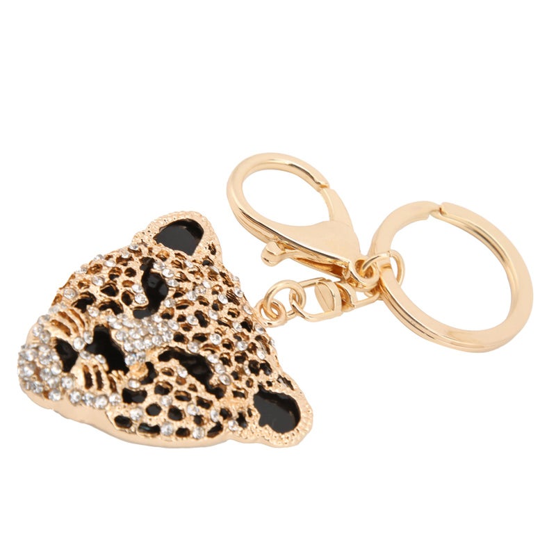 Keychain Exquisite RhinestoneEncrusted Leopard Head Car Bag Pendant for Girl Birthday Gift(Gold ) - Image 5
