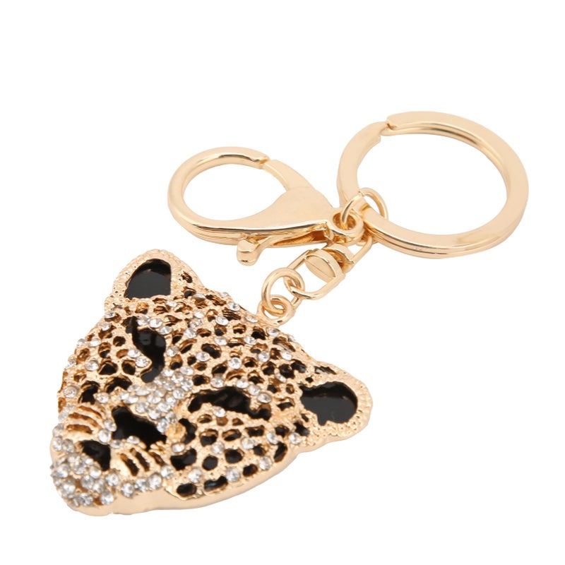 Keychain Exquisite RhinestoneEncrusted Leopard Head Car Bag Pendant for Girl Birthday Gift(Gold ) - Image 3