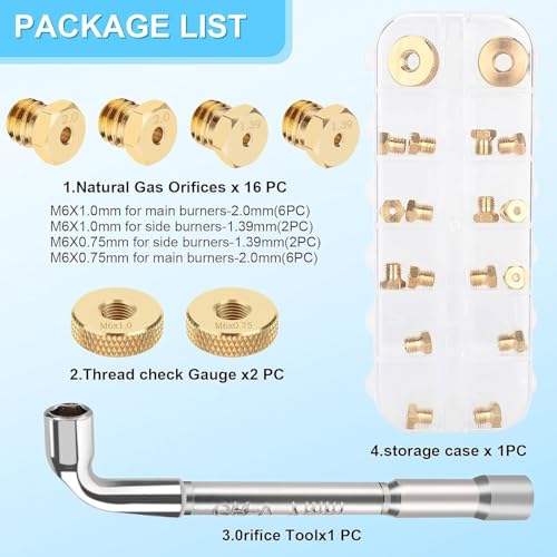 STPCTOU Natural Gas Orifice Nozzle Conversion Kit，Propane to Natural Gas Conversion Kit，DIY Burner Parts Brass Jet Nozzles，Compatible with Blackstone 28 Inch and 36 Inch Rangetop Combo, Tailgater. - Image 4