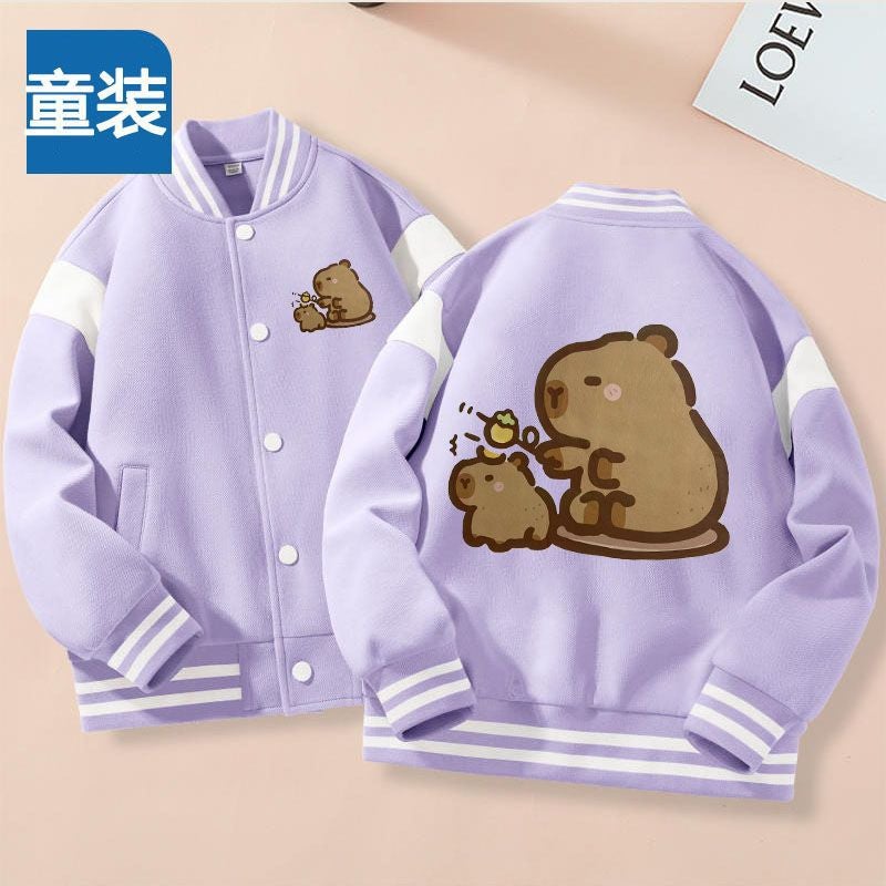 Capybara Capibala Jacket Baseball Suit Girls Children Button Cardigan Capybara Crewneck Jacket - Image 3