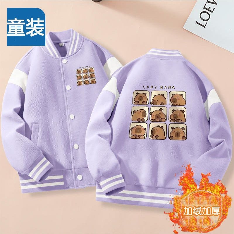 Capybara Capibala Jacket Baseball Suit Girls Children Button Cardigan Capybara Crewneck Jacket - Image 1