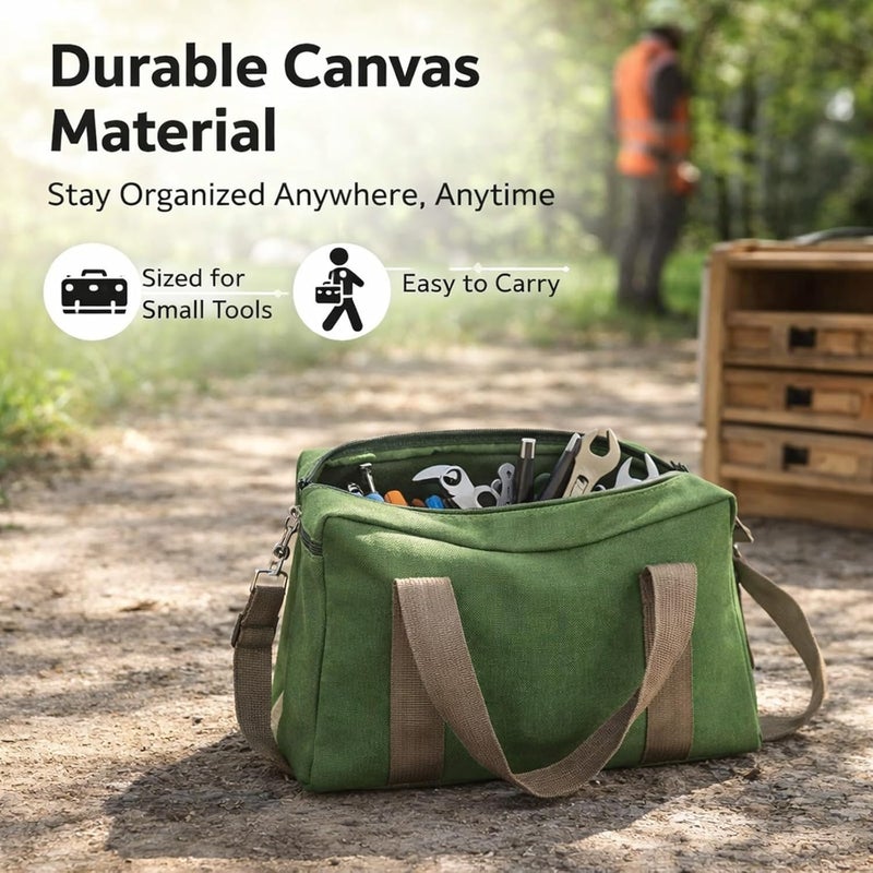 Canvas Tool Storage Bag, Wide Mouth, Waterproof, 20 Inches Large Capacity with Adjustable Shoulder Strap - Durable Canvas Fabric, Organized Compartments, Ideal for Outdoor and (14 Inch) - Image 3