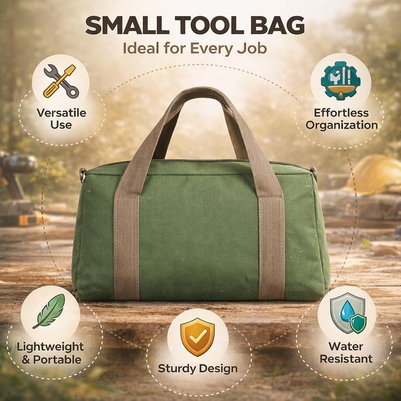 Canvas Tool Storage Bag, Wide Mouth, Waterproof, 20 Inches Large Capacity with Adjustable Shoulder Strap - Durable Canvas Fabric, Organized Compartments, Ideal for Outdoor and (14 Inch) - Image 4