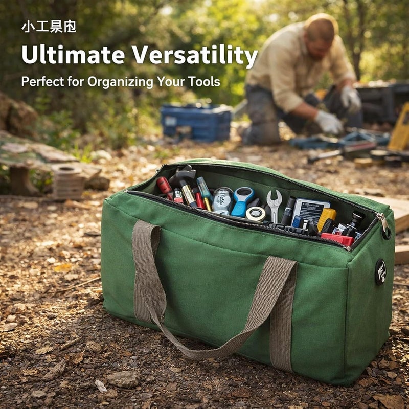 Canvas Tool Storage Bag, Wide Mouth, Waterproof, 20 Inches Large Capacity with Adjustable Shoulder Strap - Durable Canvas Fabric, Organized Compartments, Ideal for Outdoor and (14 Inch) - Image 2