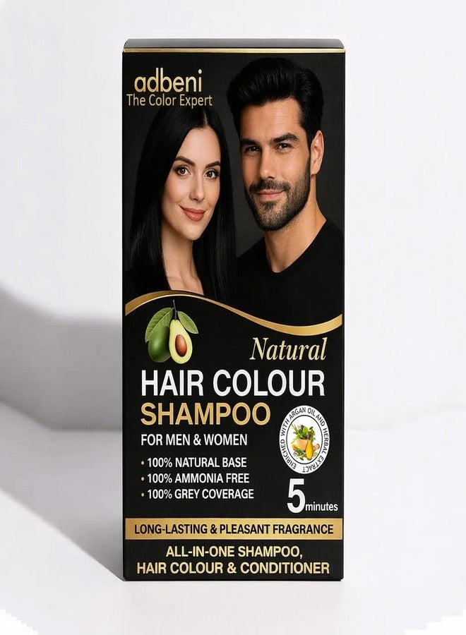 Adbeni Natural Black Hair Color Shampoo with Conditioner for Men & Women | 5 Minute Grey Coverage | Ammonia Free, No Harsh PPD | Herbal Hair Dye Shampoo | 25ml x 3 Sachets - Image 1
