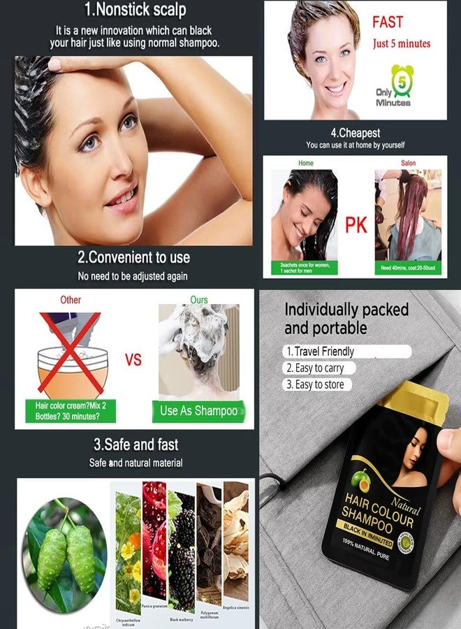 Adbeni Natural Black Hair Color Shampoo with Conditioner for Men & Women | 5 Minute Grey Coverage | Ammonia Free, No Harsh PPD | Herbal Hair Dye Shampoo | 25ml x 3 Sachets - Image 3