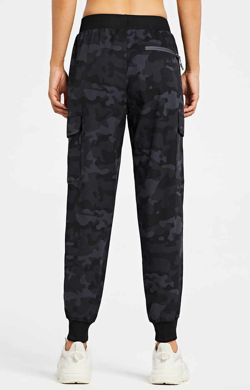 Libin Women's Camo Cargo Joggers Lightweight Quick Dry Hiking Pants Athletic Lounge Casual Travel, Camo Black L - Image 2