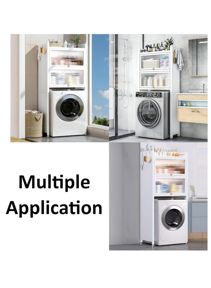 WALALLA 2 Tier Toilet Drum Washing Machine Rack, Bathroom Corner Stand Storage Organizer Accessories, Toilet Storage Cabinet with Storage layer, Plate Doors and Translucent Clear Window for Space Saver - Image 5