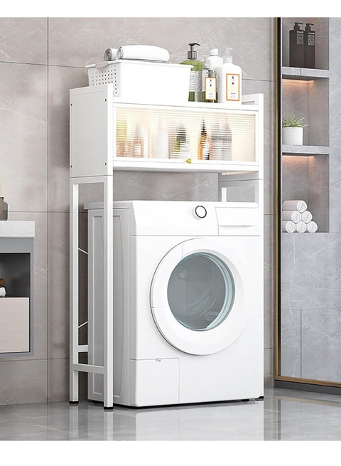 2 Tier Toilet Drum Washing Machine Rack, Bathroom Corner Stand Storage Organizer Accessories, Toilet Storage Cabinet with Storage layer, Plate Doors and Translucent Clear Window for Space Saver