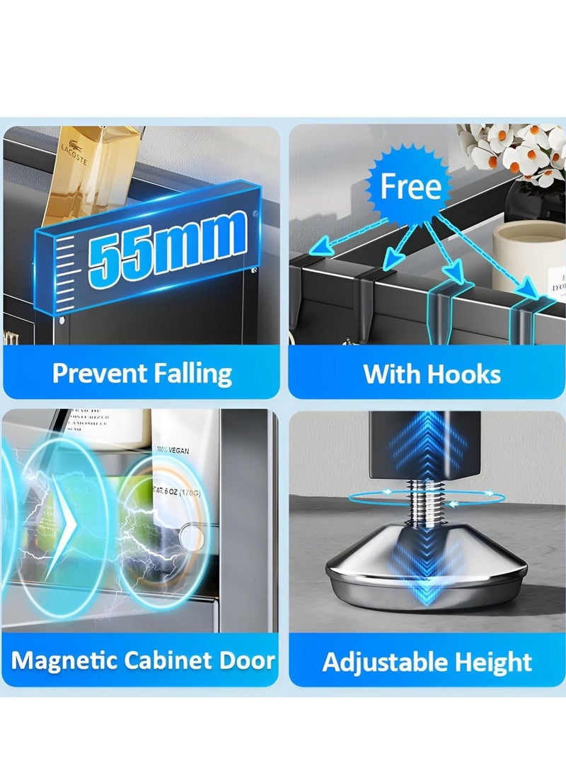 WALALLA 2 Tier Toilet Drum Washing Machine Rack, Bathroom Corner Stand Storage Organizer Accessories, Toilet Storage Cabinet with Storage layer, Plate Doors and Translucent Clear Window for Space Saver - Image 4