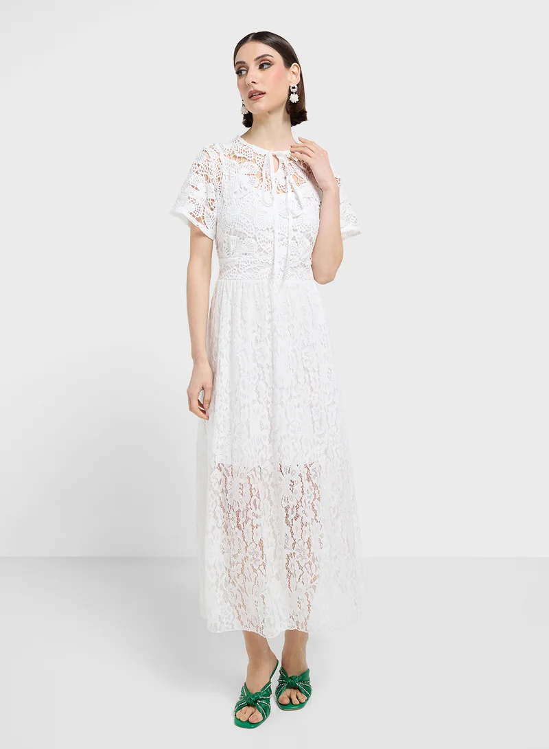 ELLA Lace Overlay Midi Dress