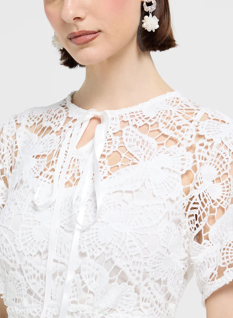 ELLA Lace Overlay Midi Dress