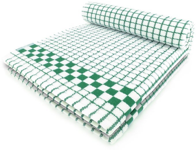 CLASSIC KITCHEN DISH TOWELS WITH HANGING LOOP HEAVY DUTY ABSORBENT DISH CLOTHES EUROPEAN MADE 100 COTTON TEA TOWELS SET OF TWO DARK GREEN