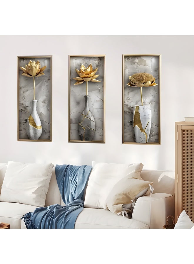 Zeemey 3pcs Vase Lotus Wall Sticker, Self-adhesive Wall Art Decoration 3pcs Set, 3D Sensation PVC Wall Sticker Home Decoration, Suitable for Corridor Staircase Wall Living Room Sofa Background  - Image 3