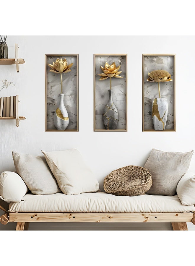 Zeemey 3pcs Vase Lotus Wall Sticker, Self-adhesive Wall Art Decoration 3pcs Set, 3D Sensation PVC Wall Sticker Home Decoration, Suitable for Corridor Staircase Wall Living Room Sofa Background  - Image 1
