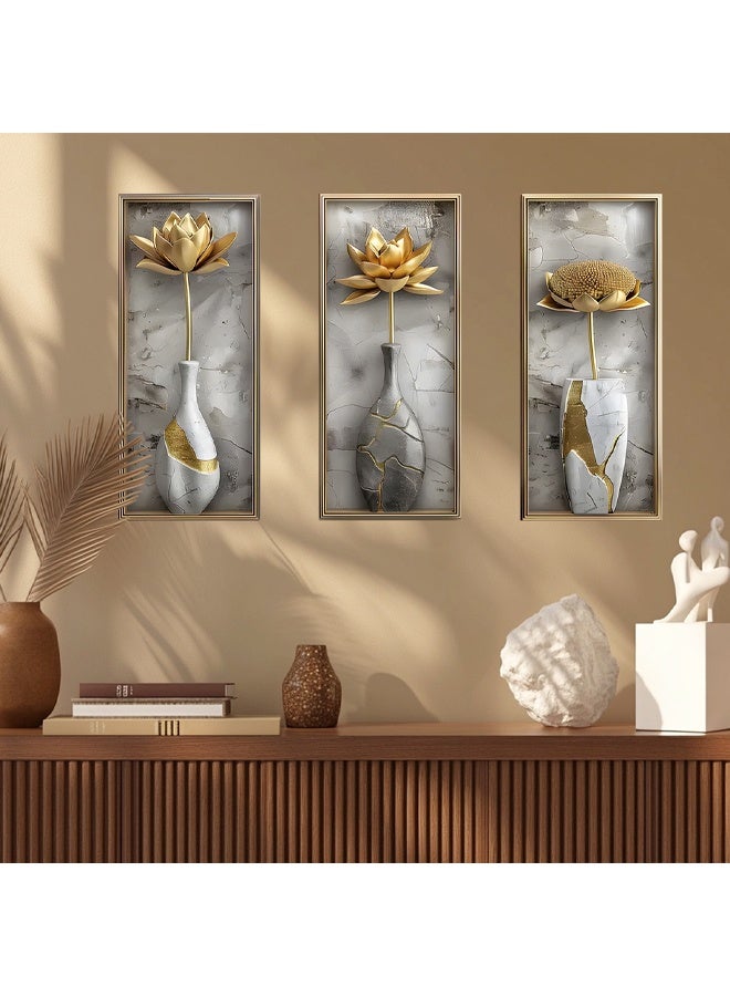 Zeemey 3pcs Vase Lotus Wall Sticker, Self-adhesive Wall Art Decoration 3pcs Set, 3D Sensation PVC Wall Sticker Home Decoration, Suitable for Corridor Staircase Wall Living Room Sofa Background  - Image 5