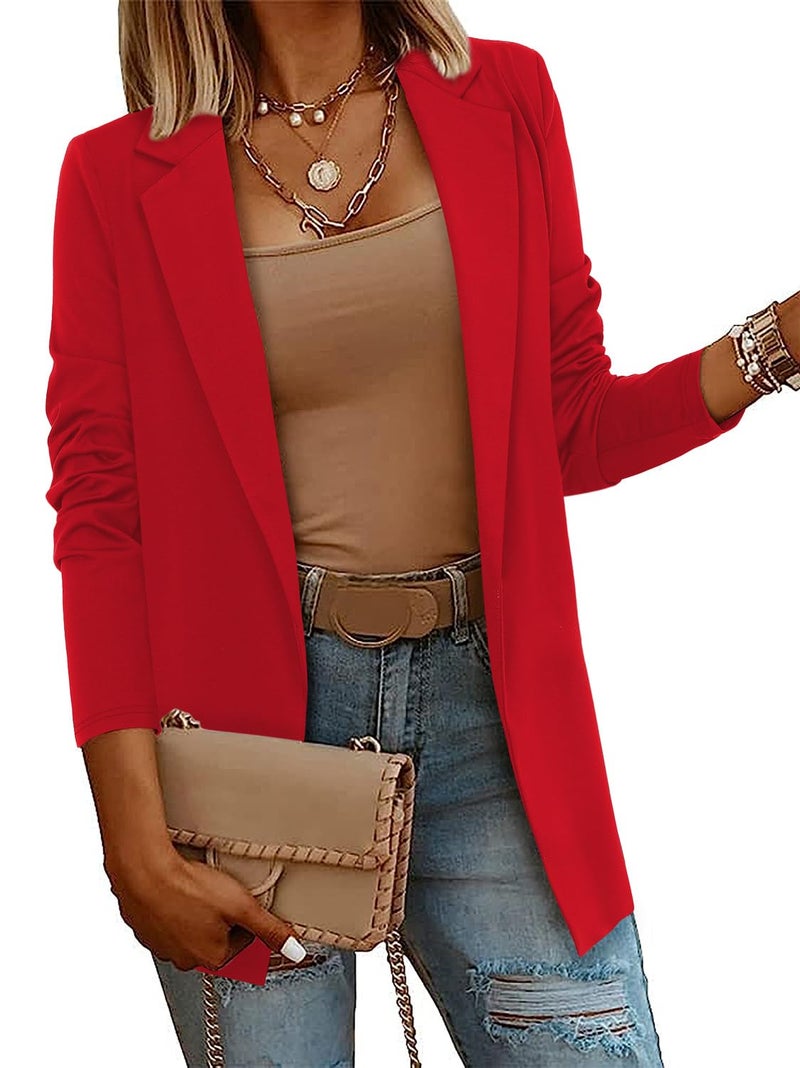 CRAZY GRID Women's Business Causal Blazer - Professional Work Suit - Long Sleeve Open Front Lapel Fashion Office Blazer Jacket - Red - Image 2