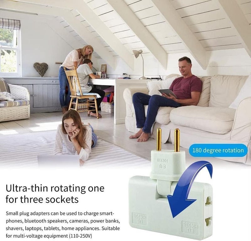 3-in-1 multi-socket travel adapter with a 180° rotatable plug, ideal for tight spaces (random color). - Image 1