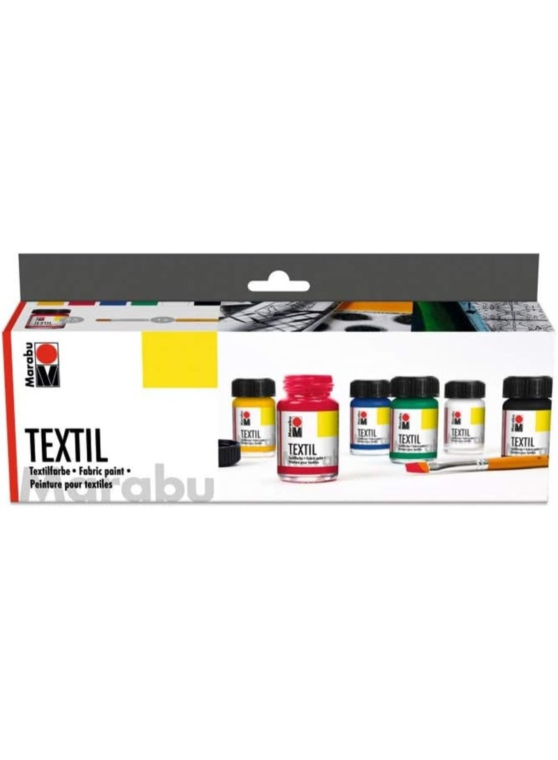 Marabu Textil Plus Assortment Multi-Coloured Water-Based Opaque Textile Fabric Painting Fabric Paint Starter Set 6 X 15 ML - Image 1