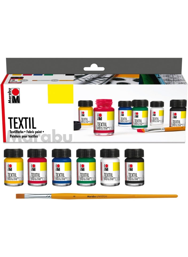 Marabu Textil Plus Assortment Multi-Coloured Water-Based Opaque Textile Fabric Painting Fabric Paint Starter Set 6 X 15 ML - Image 2