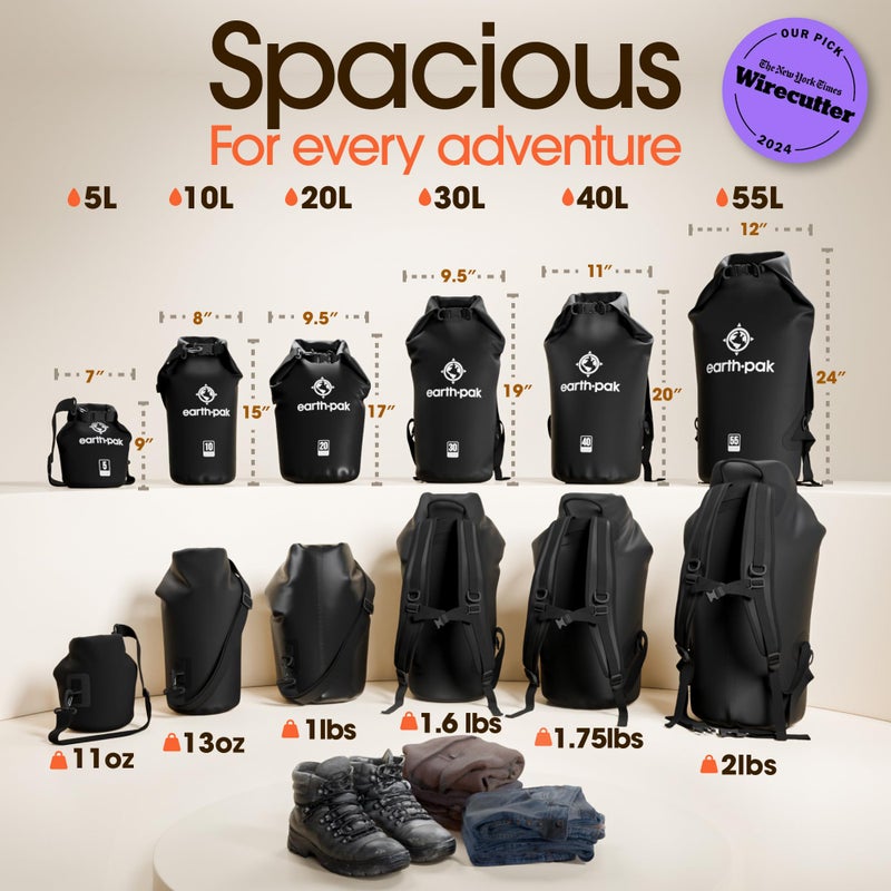 Earth Pak Waterproof Dry Bag - Roll Top Waterproof Backpack Sack Keeps Gear Dry for Kayak with Waterproof Phone Case - Image 2